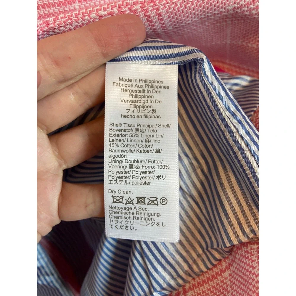 J.Crew Pink Glen Plaid One Button Blazer Linen Cotton BW286 Womens 10